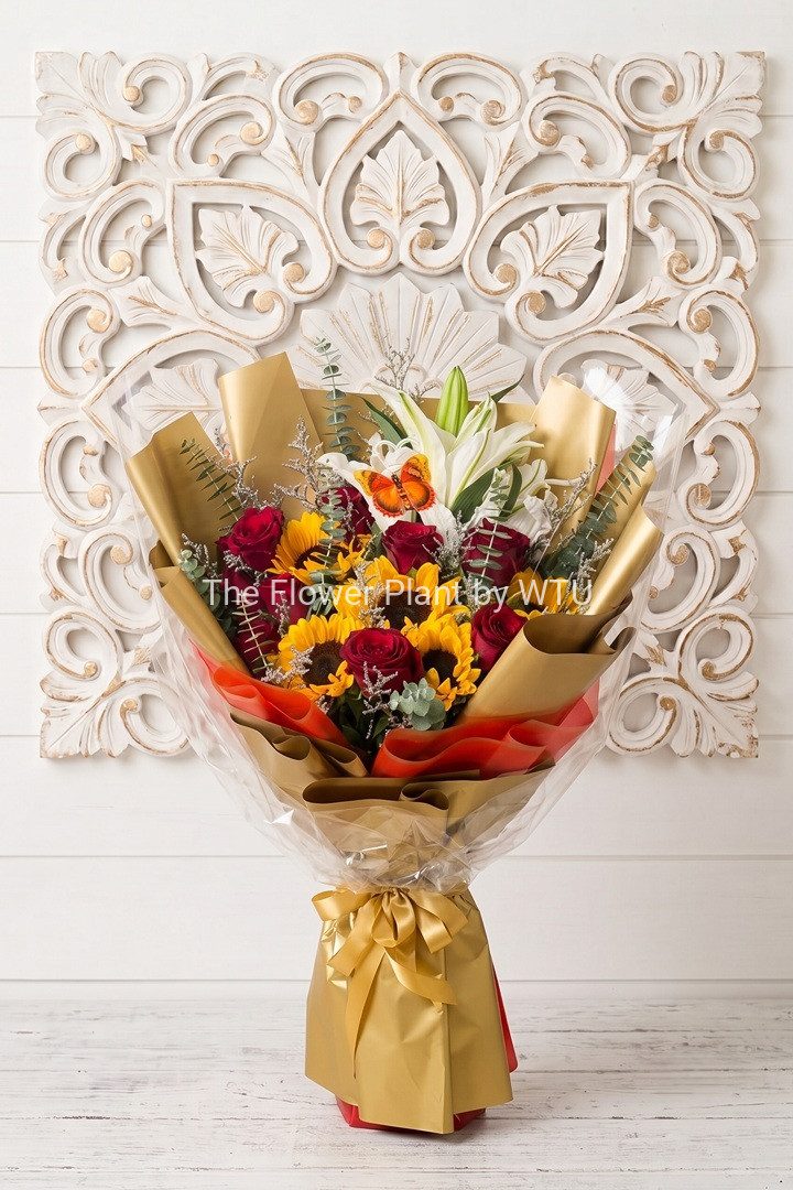 Sunflower on gold bouquet wrapper